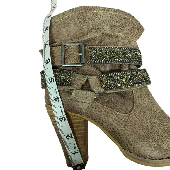 Not Rated Brown western-style ankle boots with embellished straps. Size 8 - Picture 6 of 9